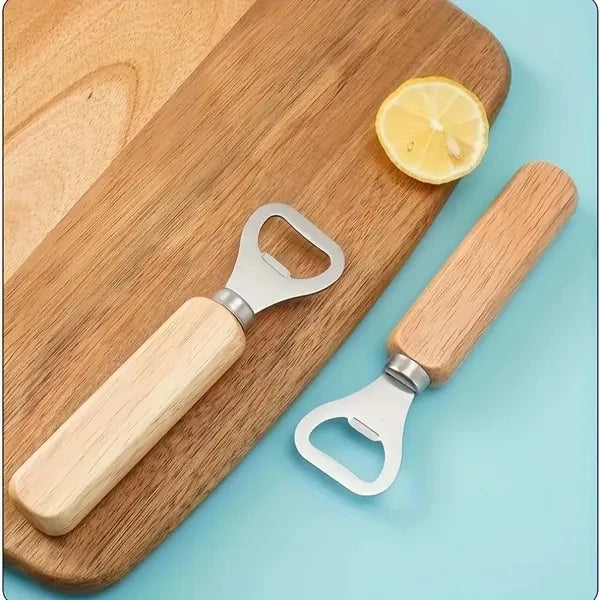 Stainless Steel Beer Capper Wooden Handle Bottle Opener Tool
