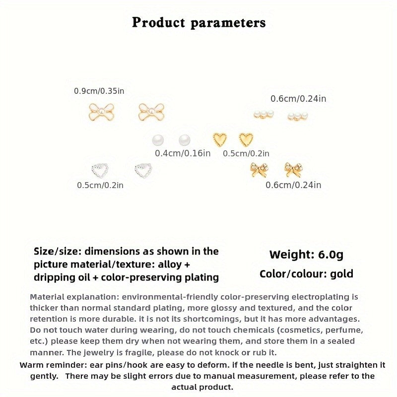 Luxury 6-Piece Stud Earrings Set Minimalist Elegant Jewelry