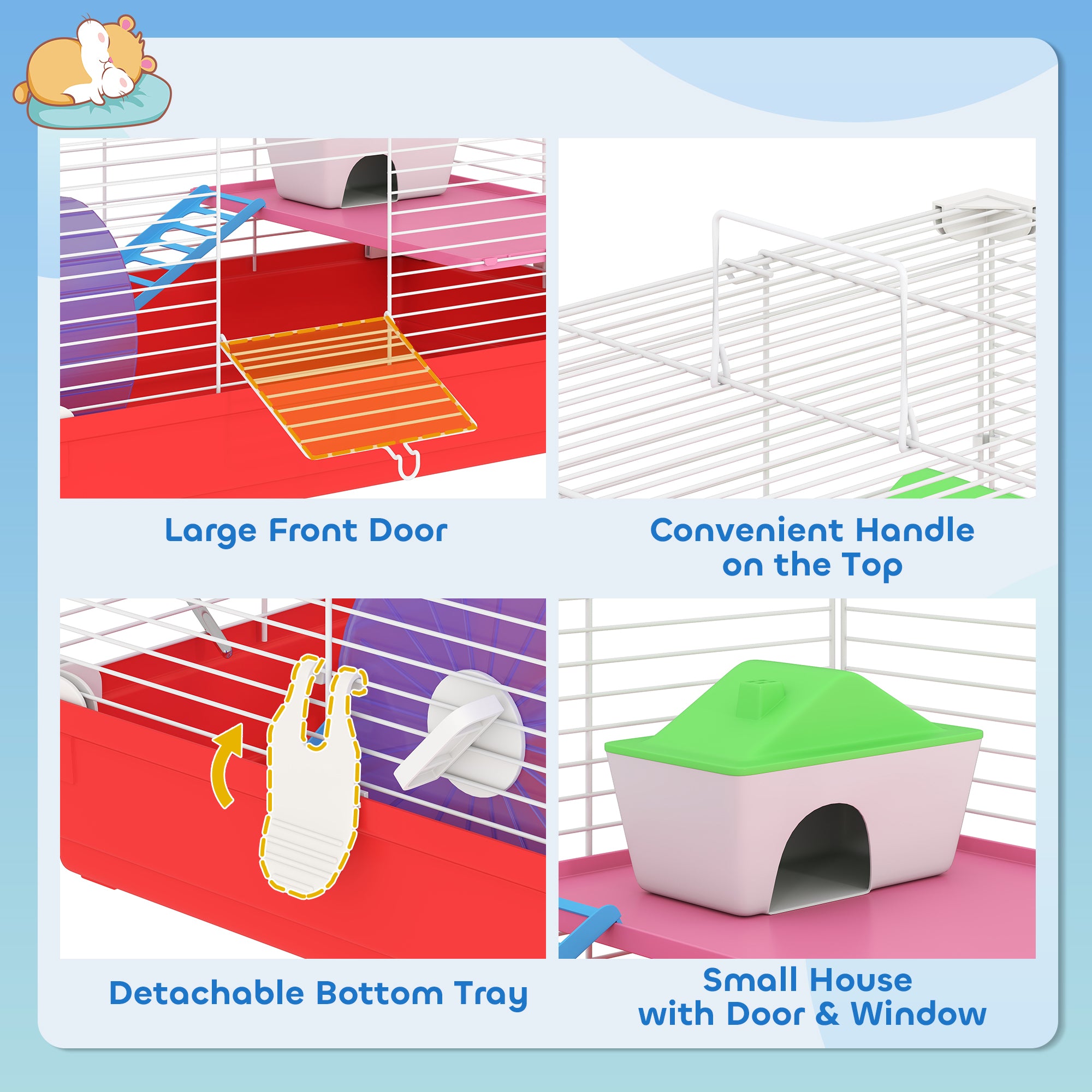 18.5-Inch 2-Story Hamster Cage with Exercise Wheel & Water Bottle – Small Animal Habitat