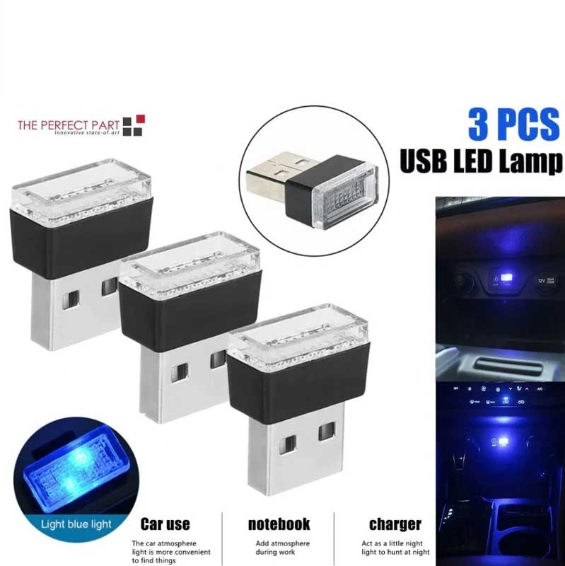 Bright Mini USB LED Car Interior Lights Blue Ambient Neon