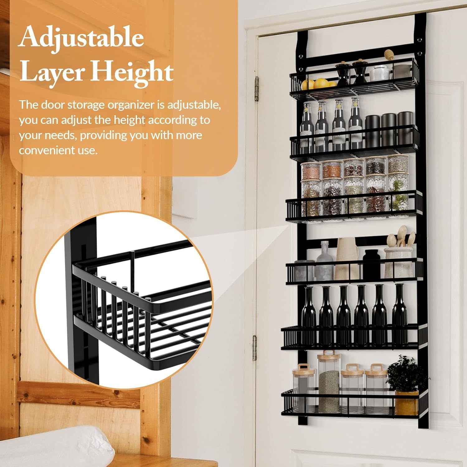 Behind Door Storage Rack Metal Hanging Spice Organizer Adjustable