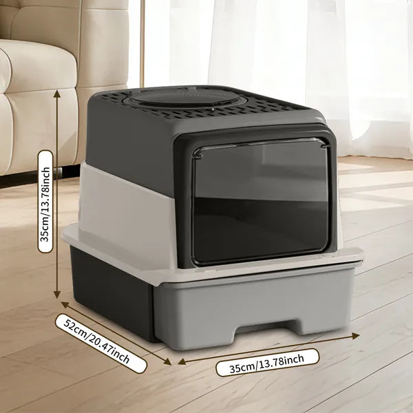 Large Enclosed Cat Litter Box with Drawer & Top Entry – Odor Control Cat Toilet