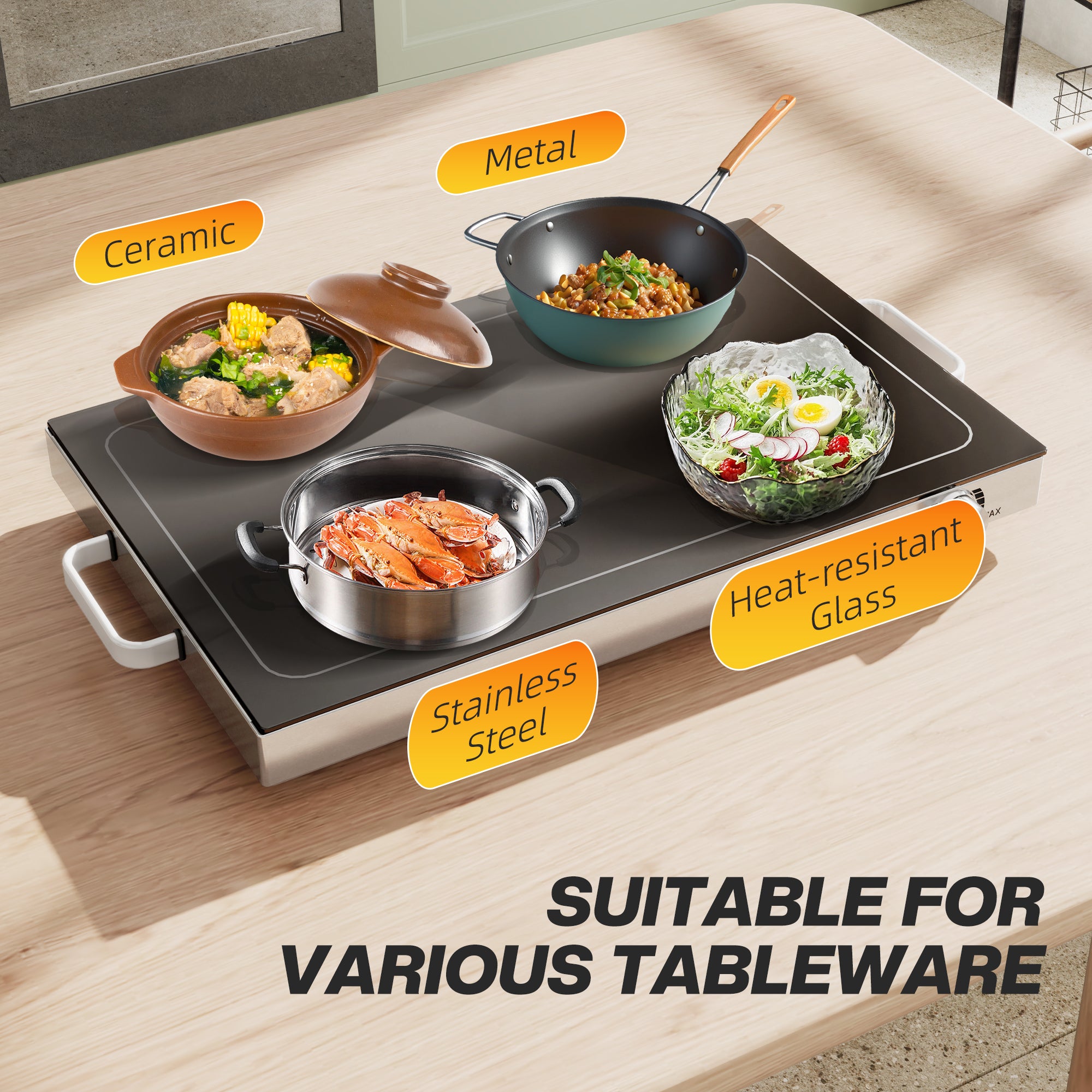 Premium Electric Food Warmer Tray Adjustable Temperature