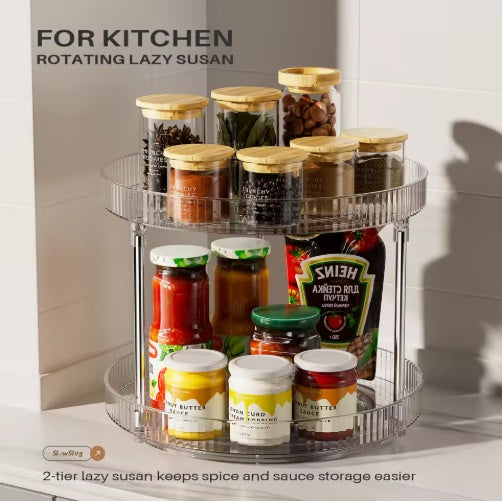Pack of 2 Double Layer Rotating Spice Rack Organizer