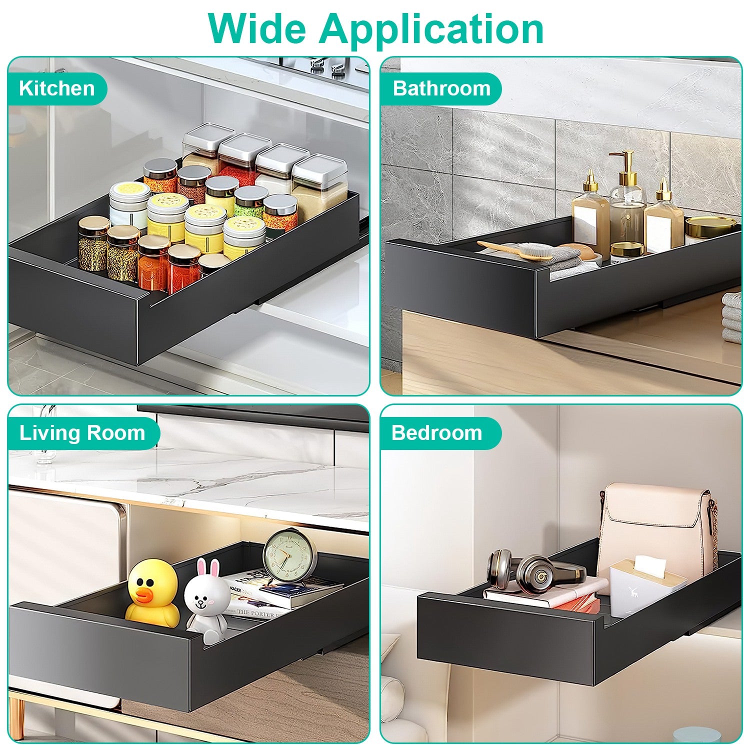 Pull Out Cabinet Organizer Carbon Steel Slide Drawer Rack