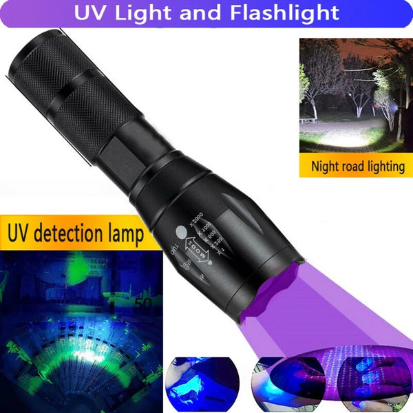 2 in 1 UV Flashlight LED Inspection Torch Adjustable Focus 2 Pack
