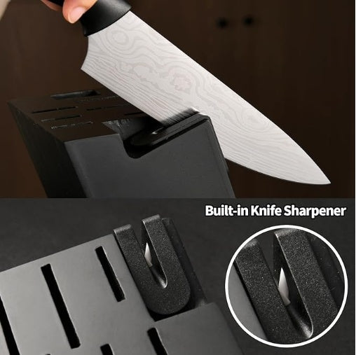 Damascus Pattern 15-Piece Kitchen Knife Set with Block