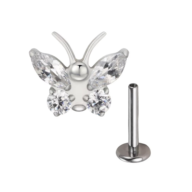 Butterfly Zircon Stud Earrings Titanium Floral Crystal Jewelry