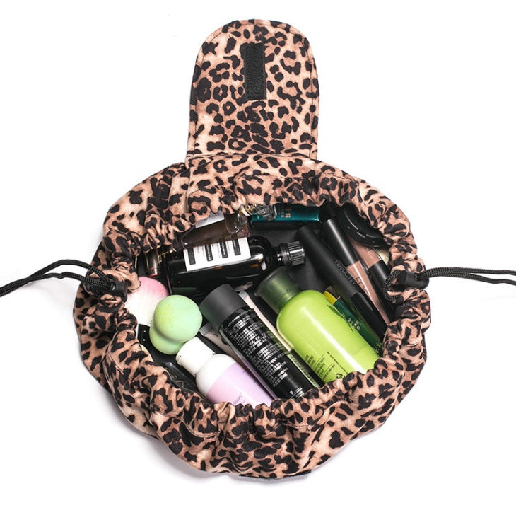 Animal Print Large Capacity Drawstring Cosmetic Storage Bag for Travel Use