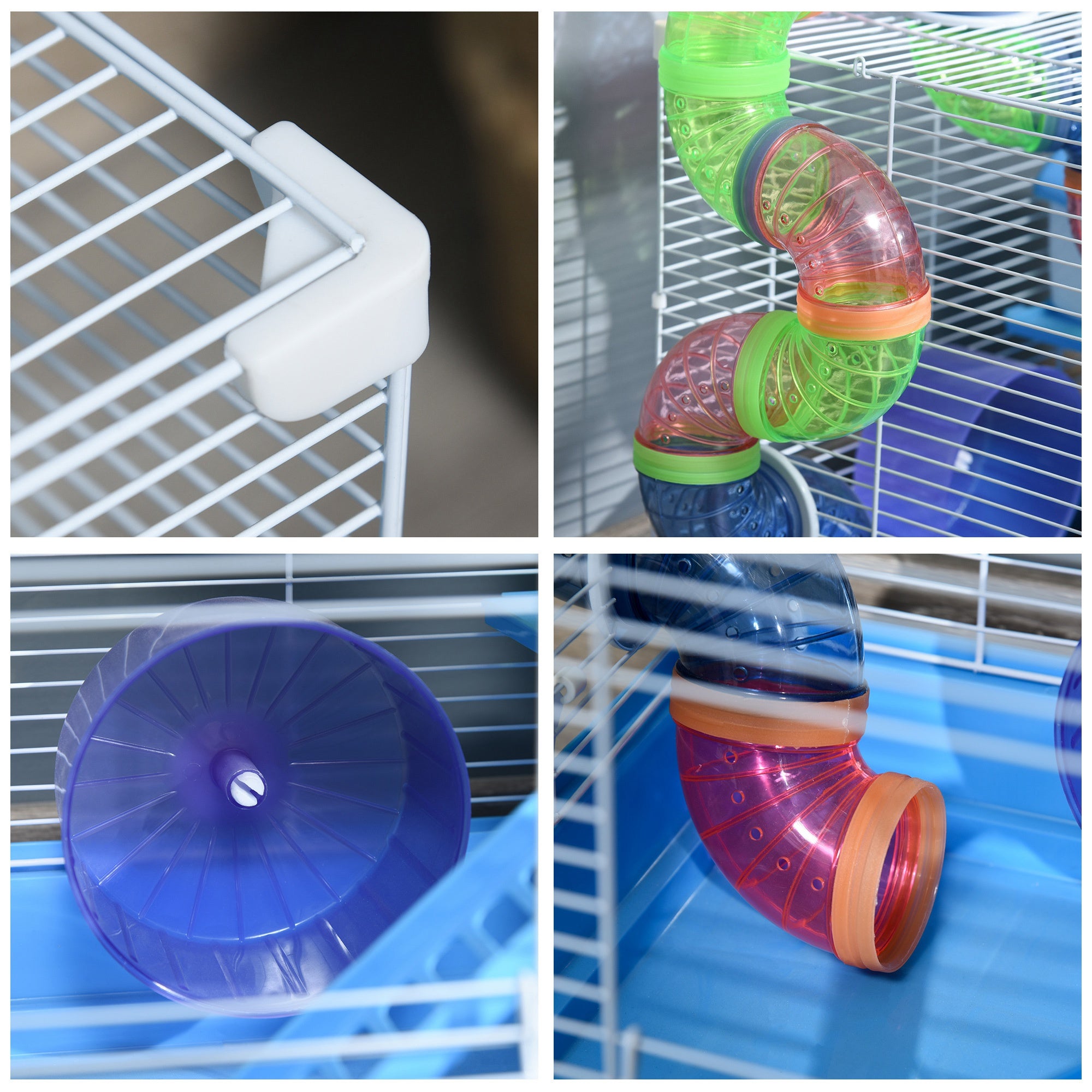 2-Level Hamster Cage with Exercise Wheel & Play Tubes – Small Animal Habitat for Rodents