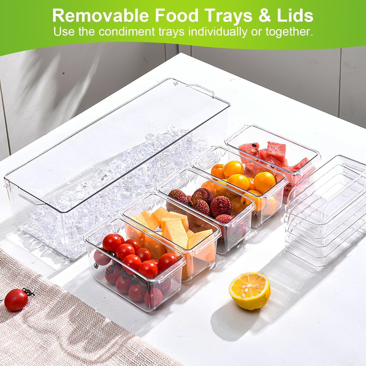 Ice Chilled Condiment Caddy Serving Tray with 5 Containers