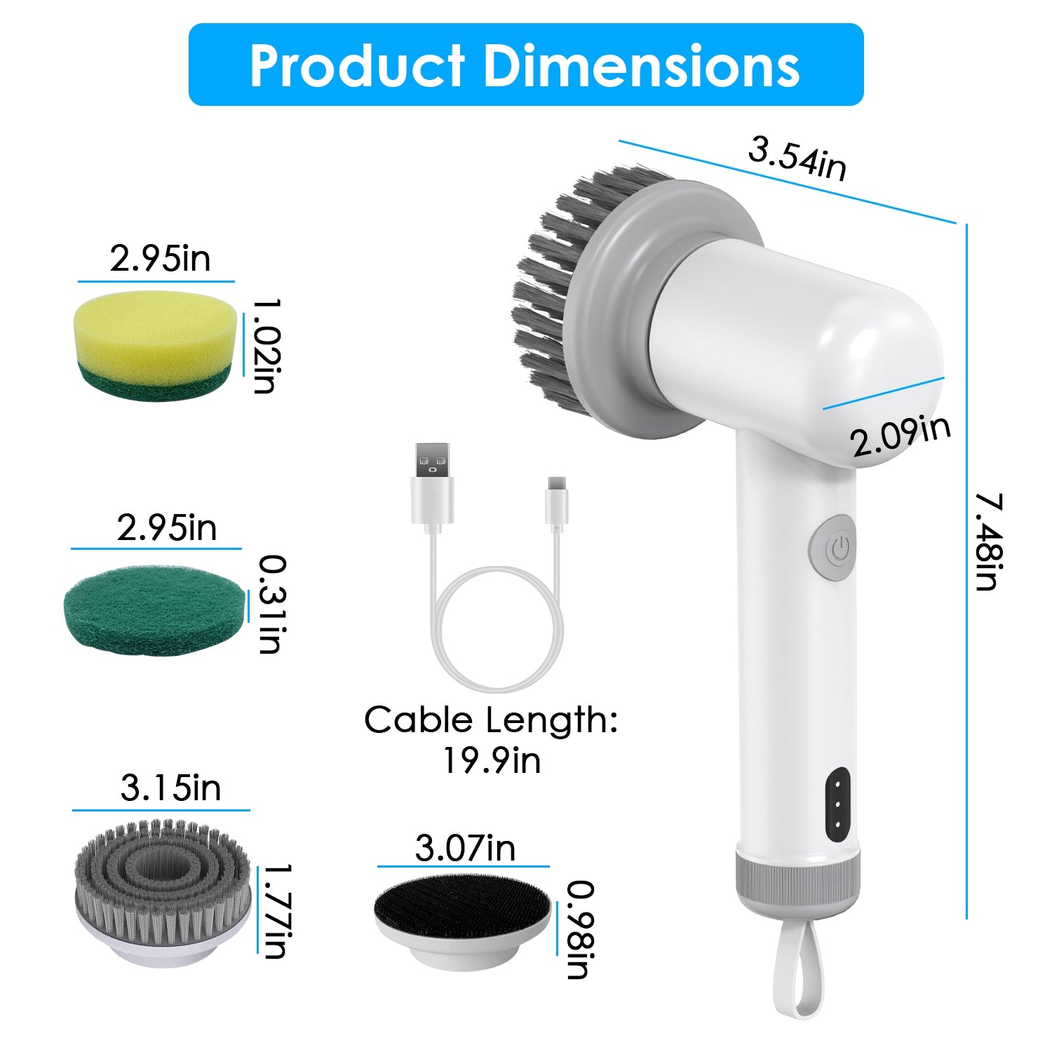 Electric Handheld Spin Scrubber Cordless Cleaning Brush