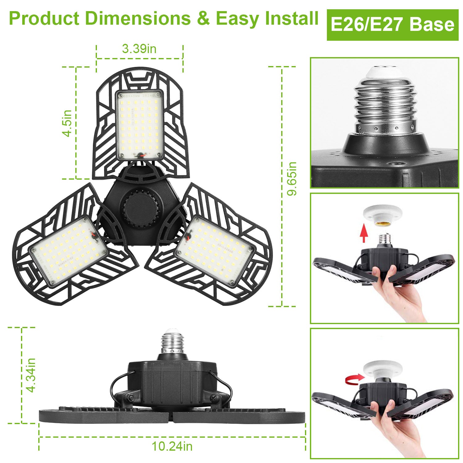 LED Garage Light 80W 7000LM Deformable E27 Workshop Lamp