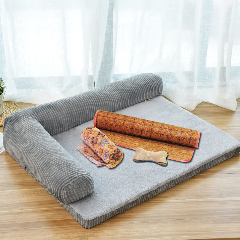Corduroy Pet Dog Bed Soft Washable Sofa Bed Non Slip Bottom