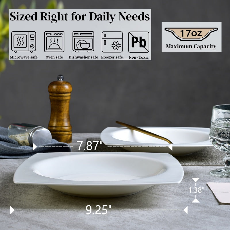 6-Piece White Bone China Square Soup Plates
