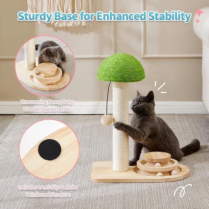 Premium Mushroom Cat Scratching Post with Ball Track Toy Board