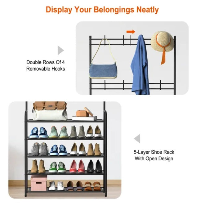 Multi-Functional Entryway Coat Rack with Shoe Storage Shelf