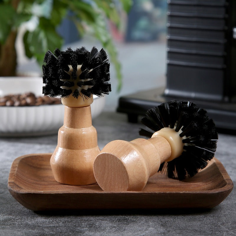 2pcs Coffee Machine Cleaning Brush Wooden Handle Nylon Bristles