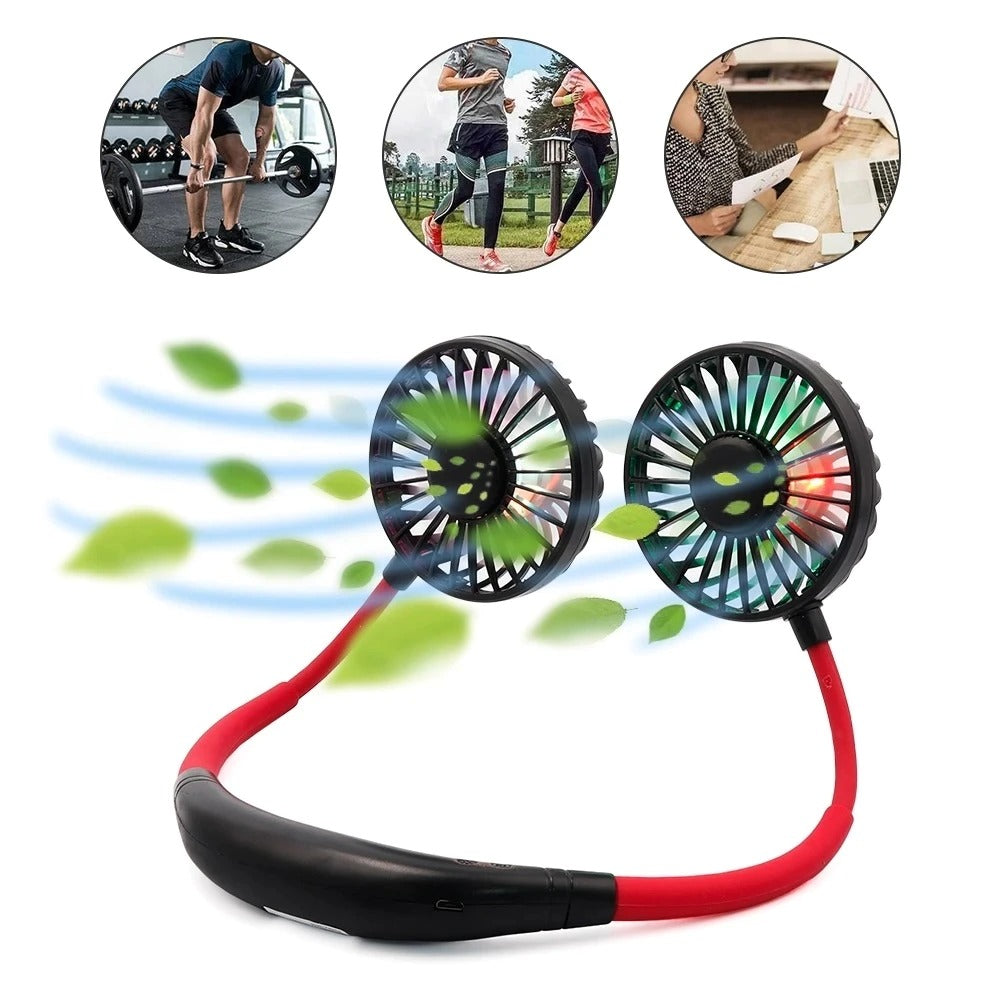 Portable Neck Fan USB Rechargeable Double Head Hanging Fan