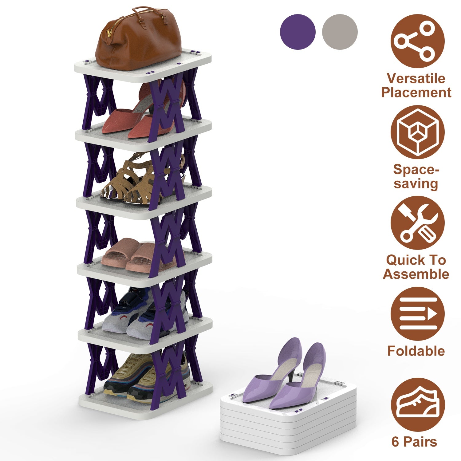 Space Saving 6-Tier Foldable Shoe Rack Narrow Storage Organizer