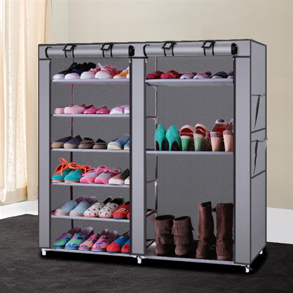 Large 6-Tier Double Row Shoe Cabinet with Fabric Cover Organizer