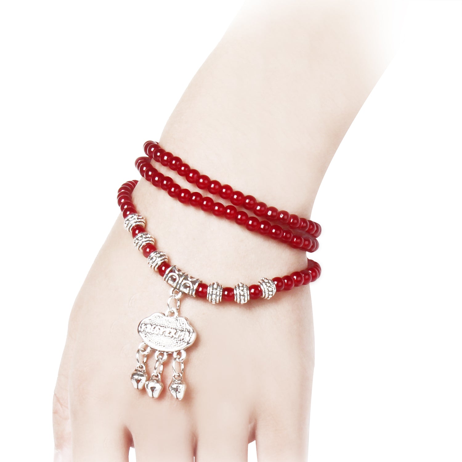 Lucky Red Agate Beaded Bracelet Thai Amulet Good Fortune
