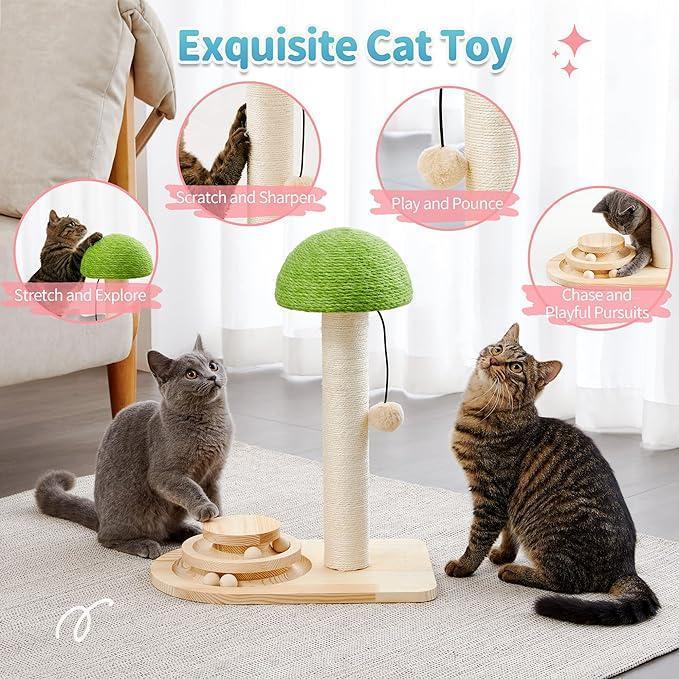 Premium Mushroom Cat Scratching Post with Ball Track Toy Board