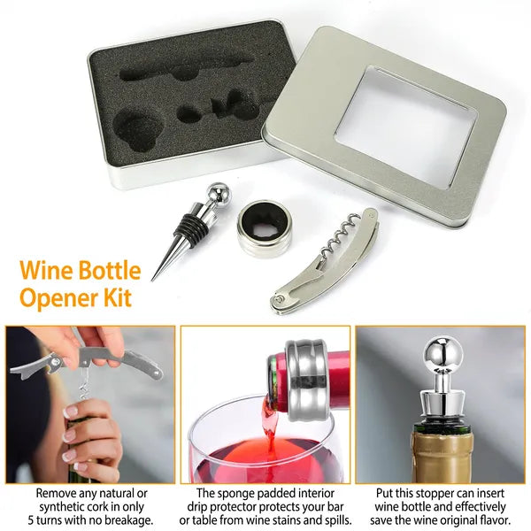 3Pcs Corkscrew Wine Bottle Opener Set with Foil Cutter Stopper