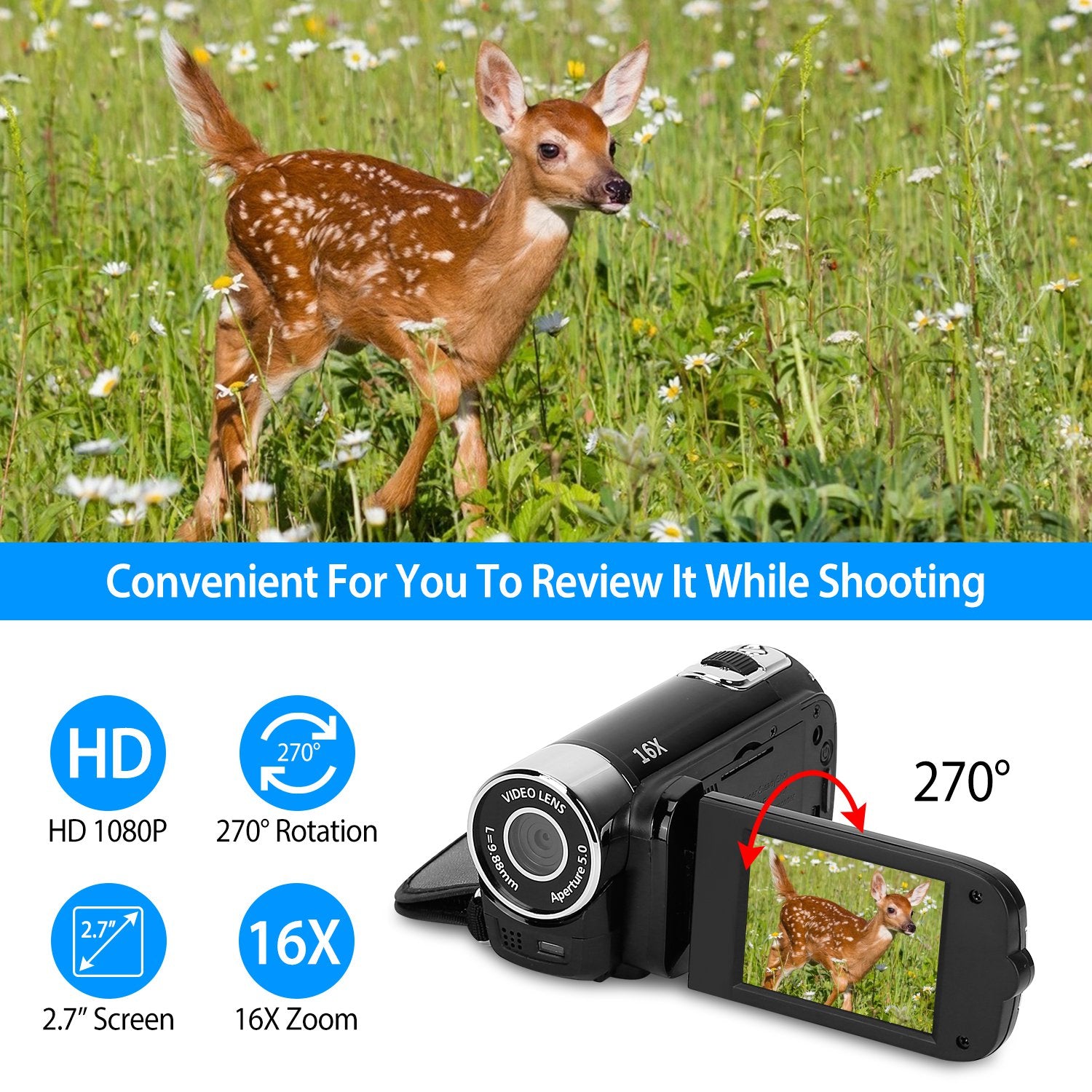 HD 1080P Digital Video Camcorder Zoom with Fill Light