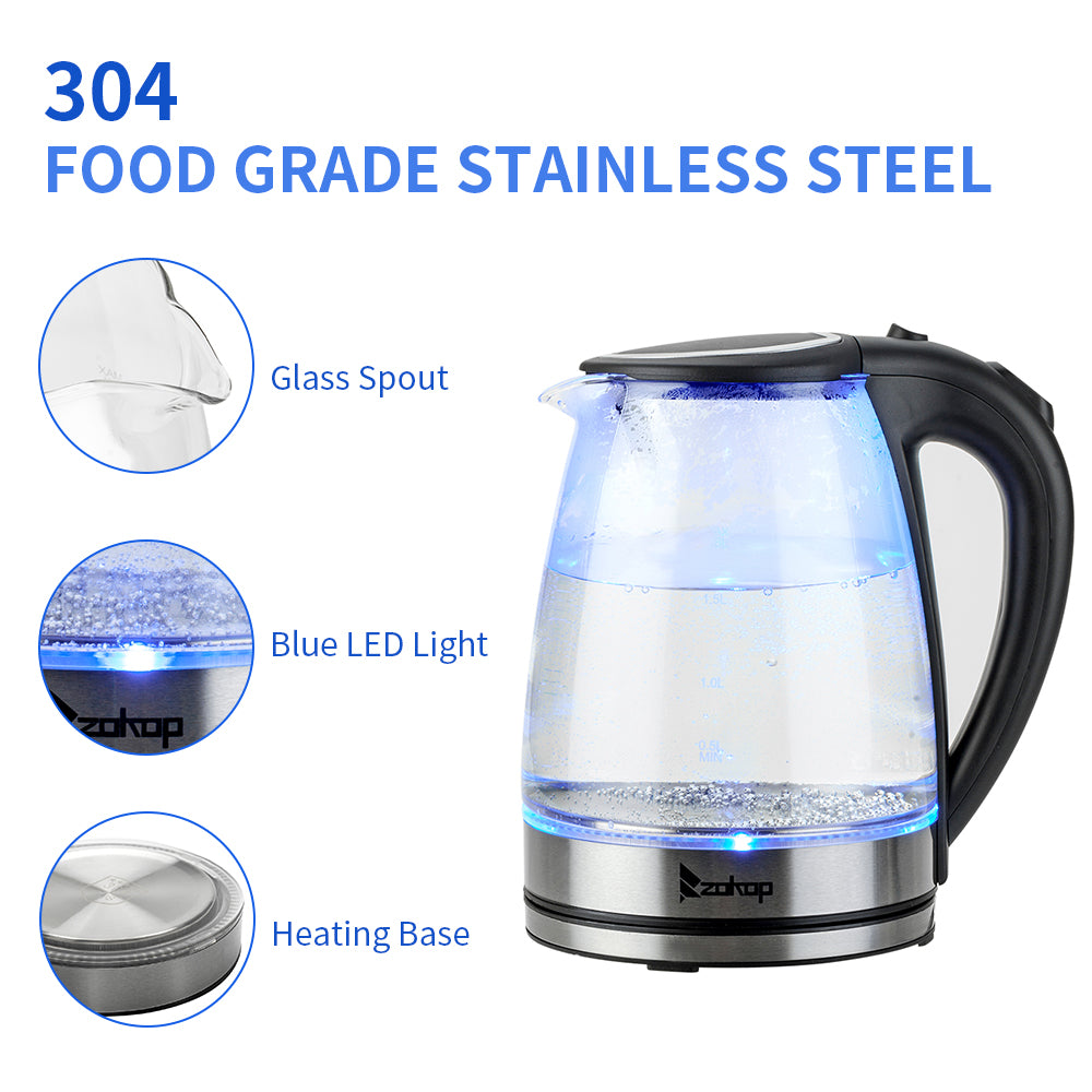 Powerful Electric Glass Kettle Stainless Steel Fast Boiling