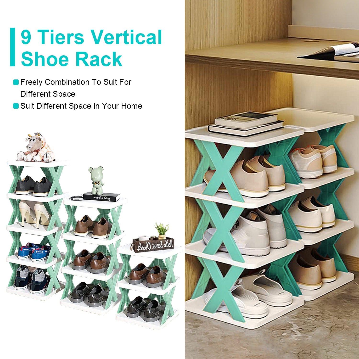 9 Tier Narrow Shoe Rack Vertical Space Saving Organizer