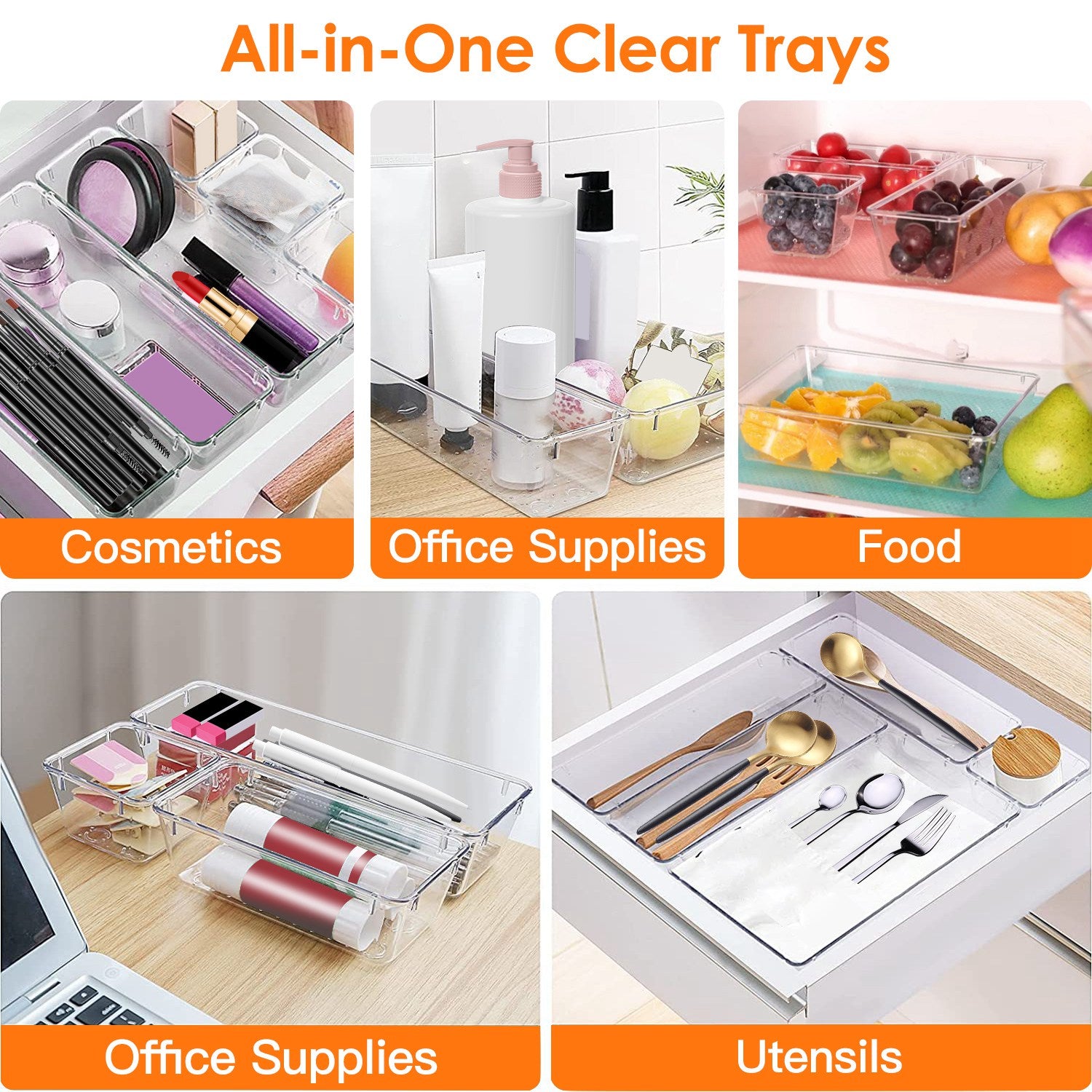 25Pcs Clear Drawer Organizer Set Multi-Size Storage Trays Bins