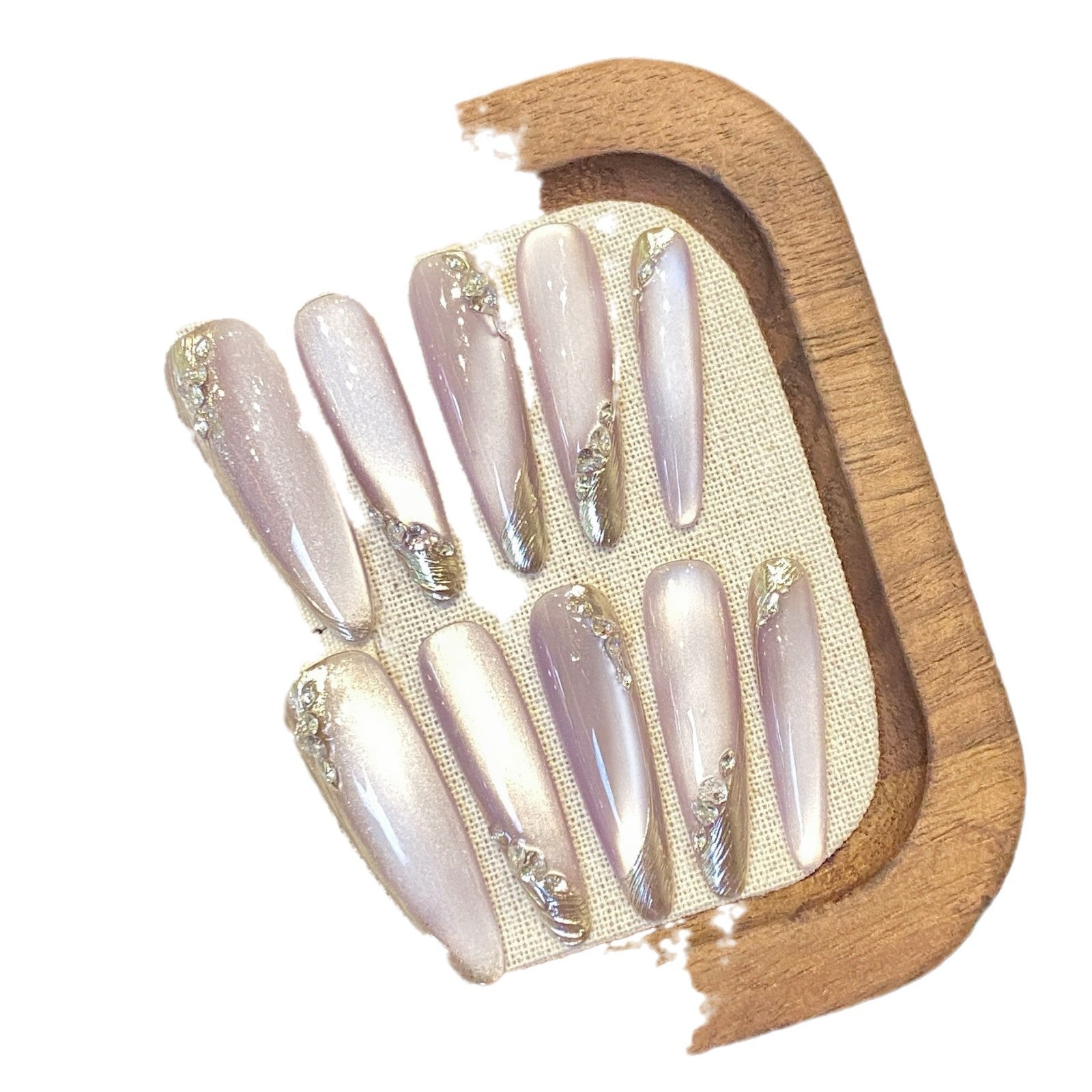 French Gradient Moon Shadow Rhinestone Removable Wearable Nail Armor