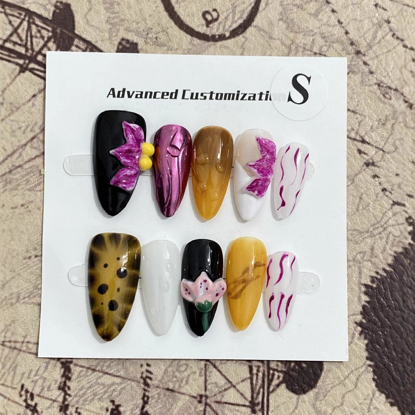 3D Carved White Mid-Length Press On Nails