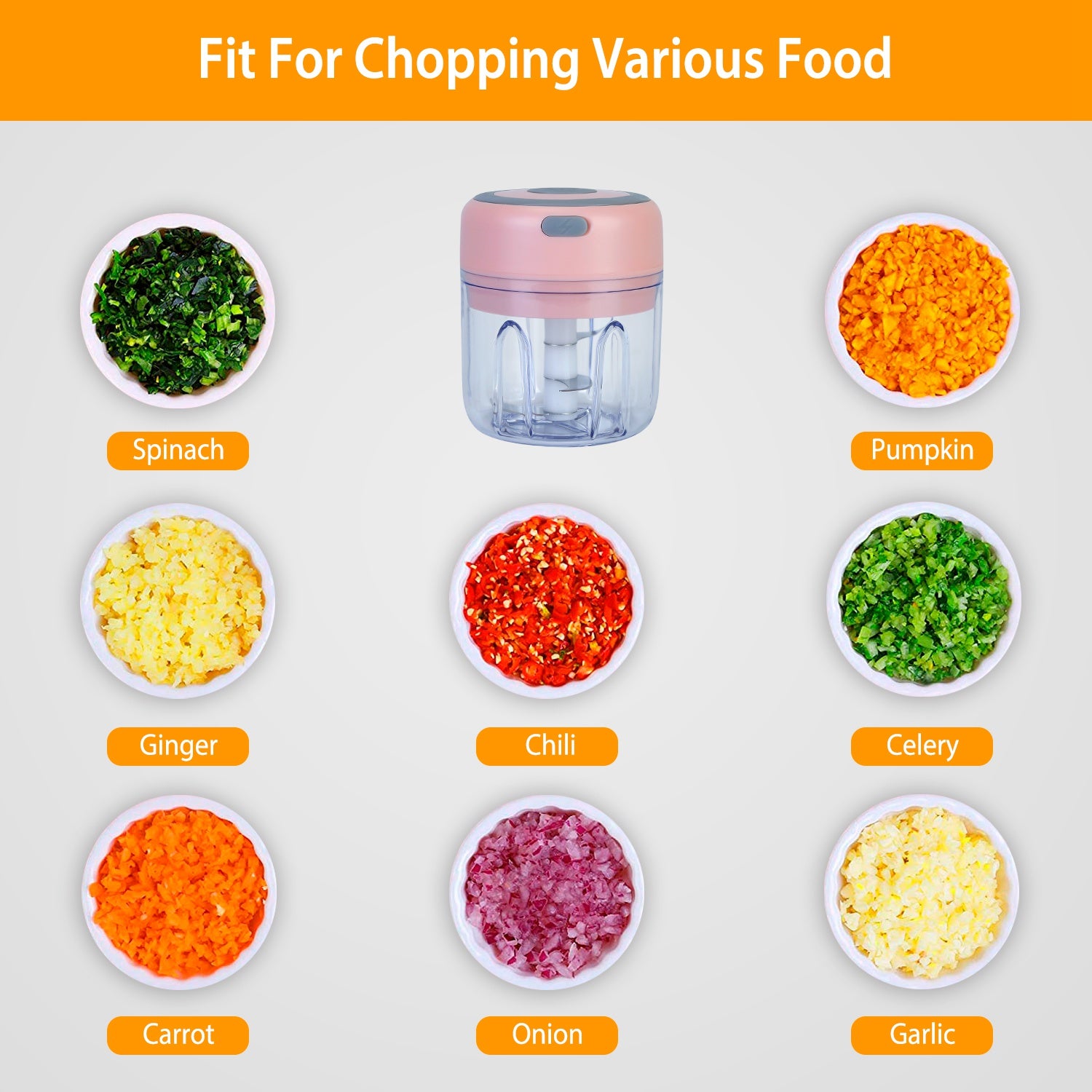 Powerful Mini Electric Garlic Chopper Cordless Rechargeable Food Processor