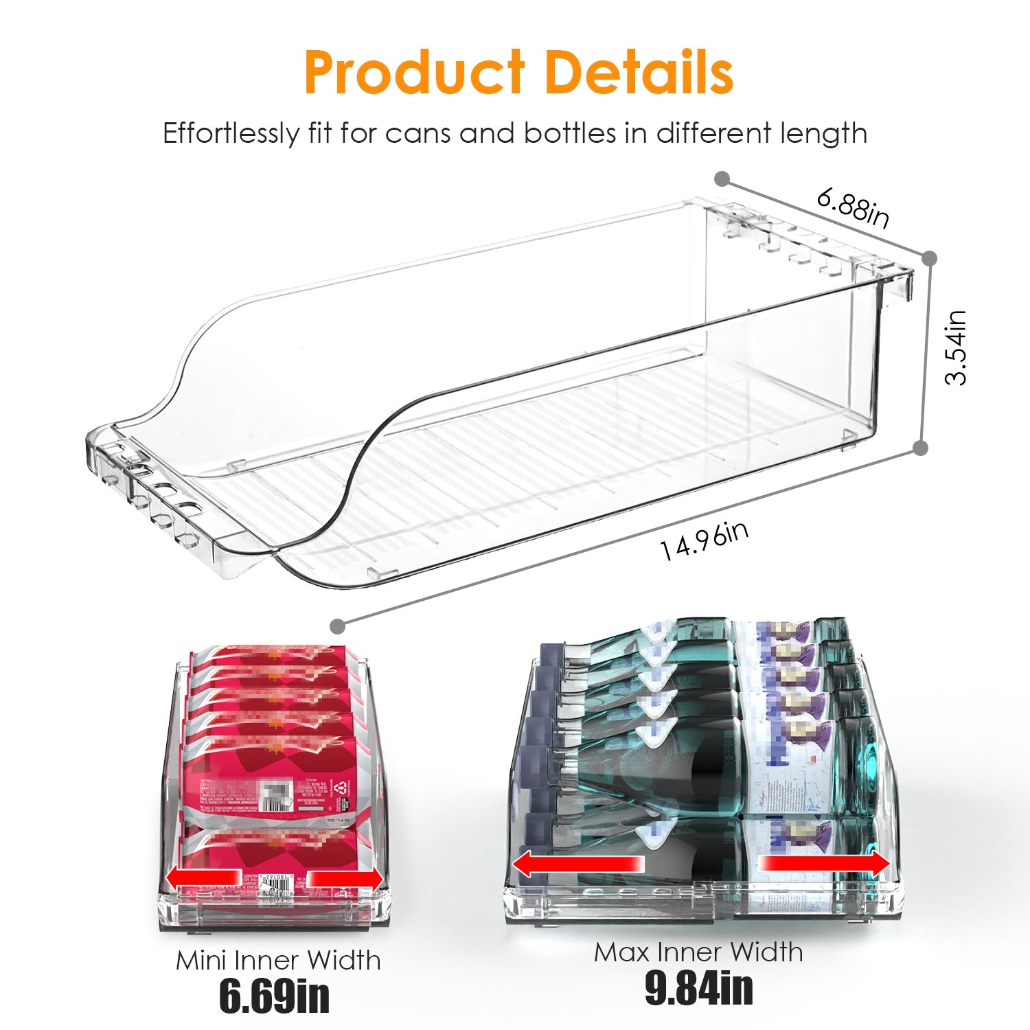 4Pcs Adjustable Soda Can Organizer Clear Fridge Dispenser