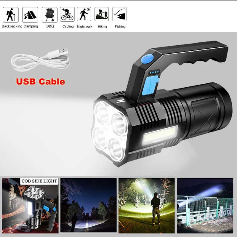 USB Rechargeable LED Flashlight COB Work Light Waterproof Torch
