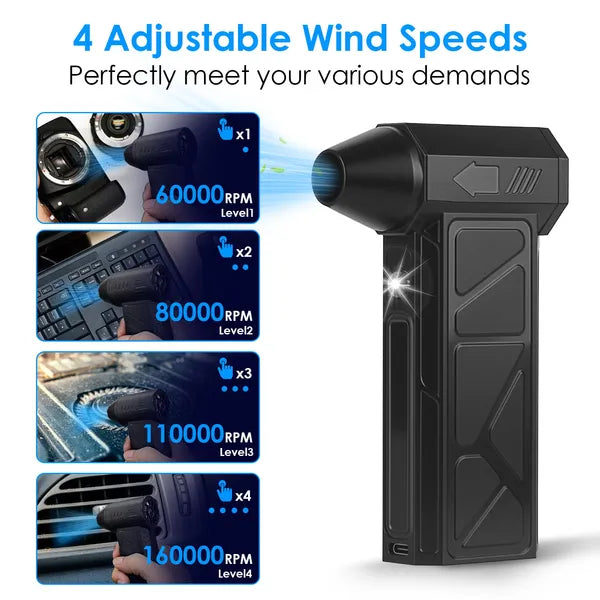Compressed Air Duster Cordless Air Blower with LED Light for PC Keyboard Cleaning