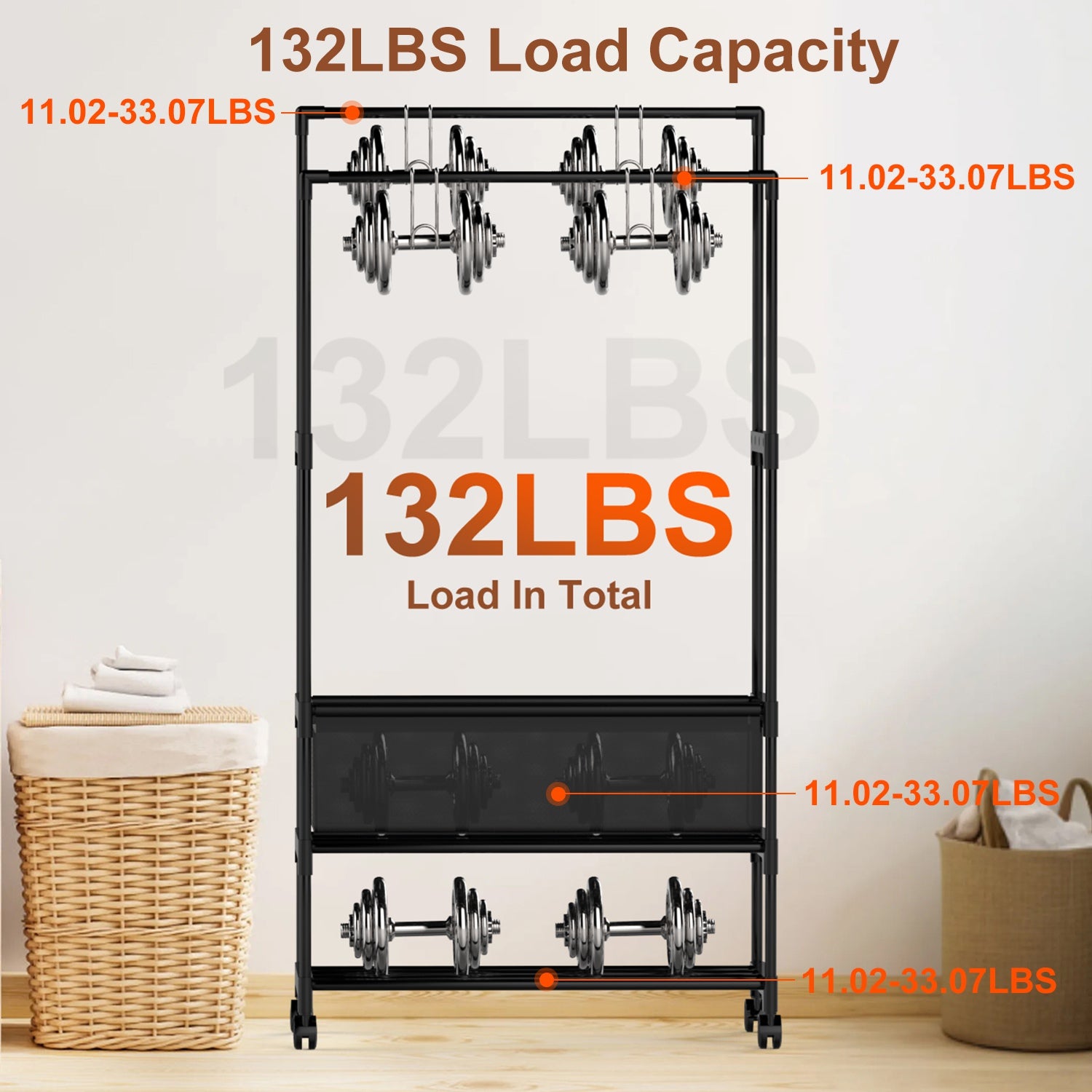 Adjustable Double Rod Garment Rack with Shelves & Wheels