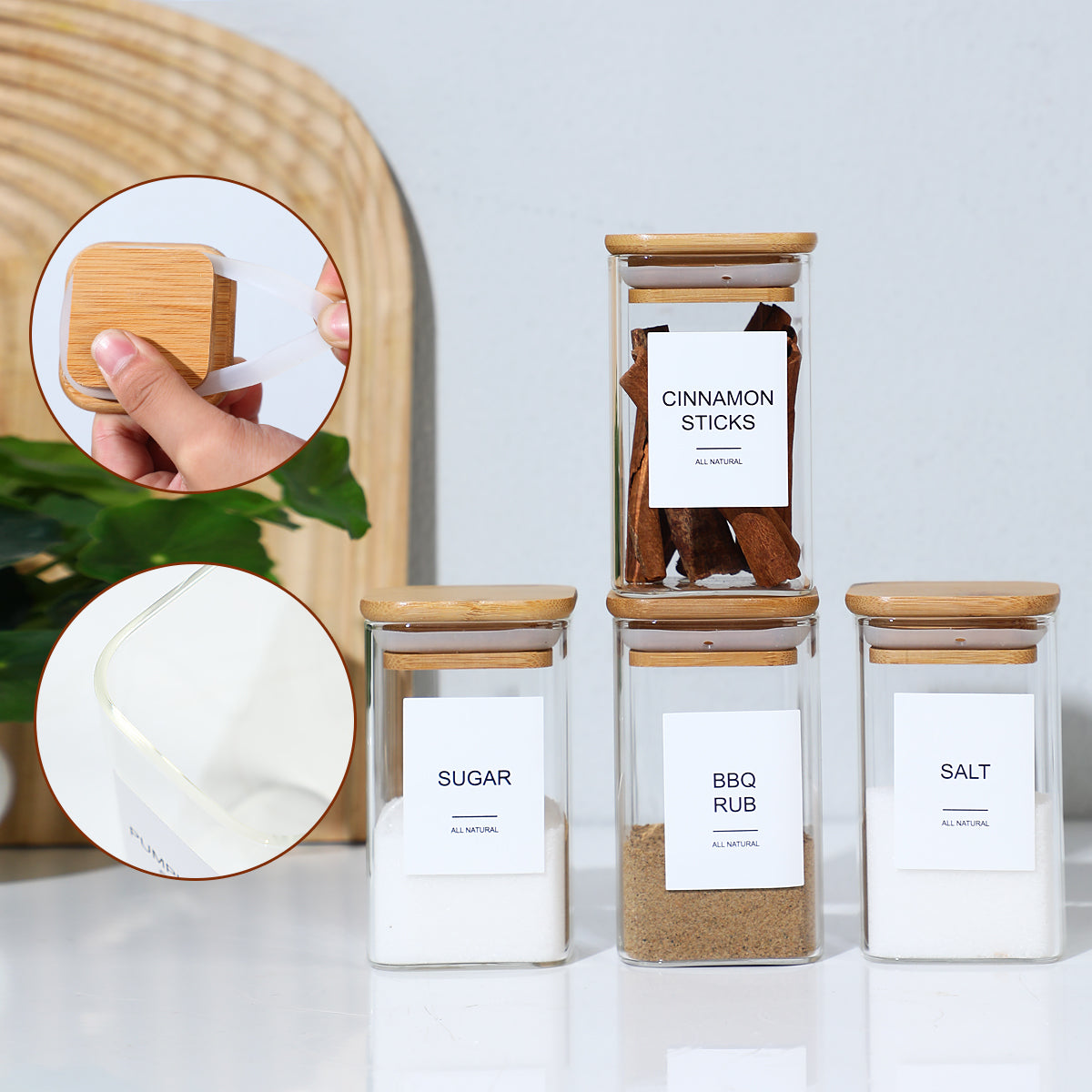 12Pcs Square Spice Jars Set with 72 Labels for Kitchen