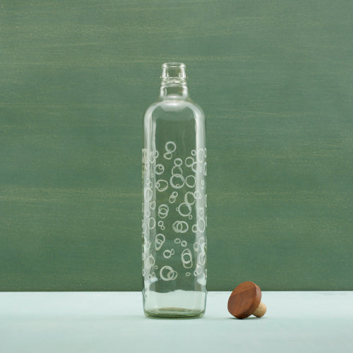 750ml Bubbles Glass Water Bottle with Wooden Stopper