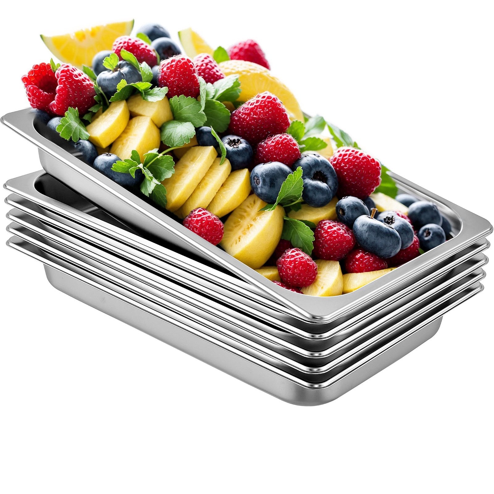 6 Pack Full Size Stainless Steel Steam Table Pans 8.5L Deep Set