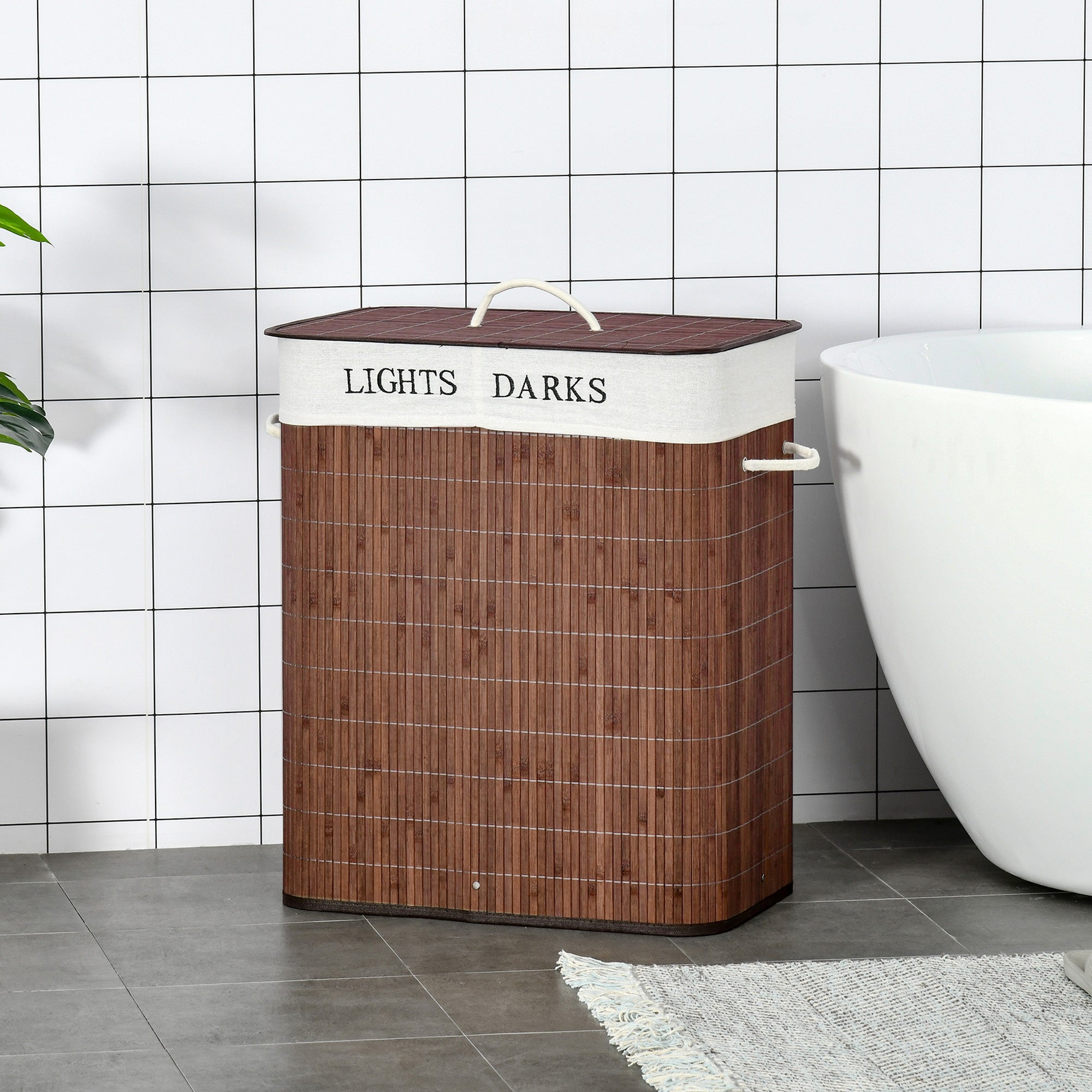 Bamboo Laundry Basket with Lid Collapsible Hamper Dual Bags