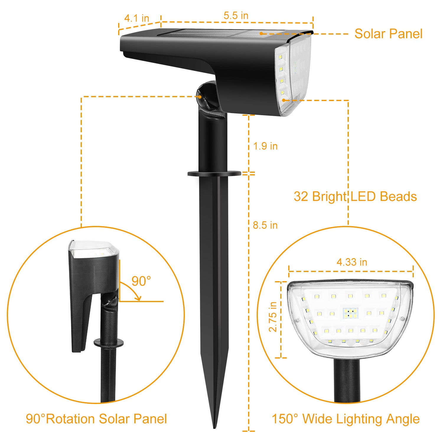 Ultra-Bright Solar Landscape Spotlights 32 LED Waterproof 2 Pack