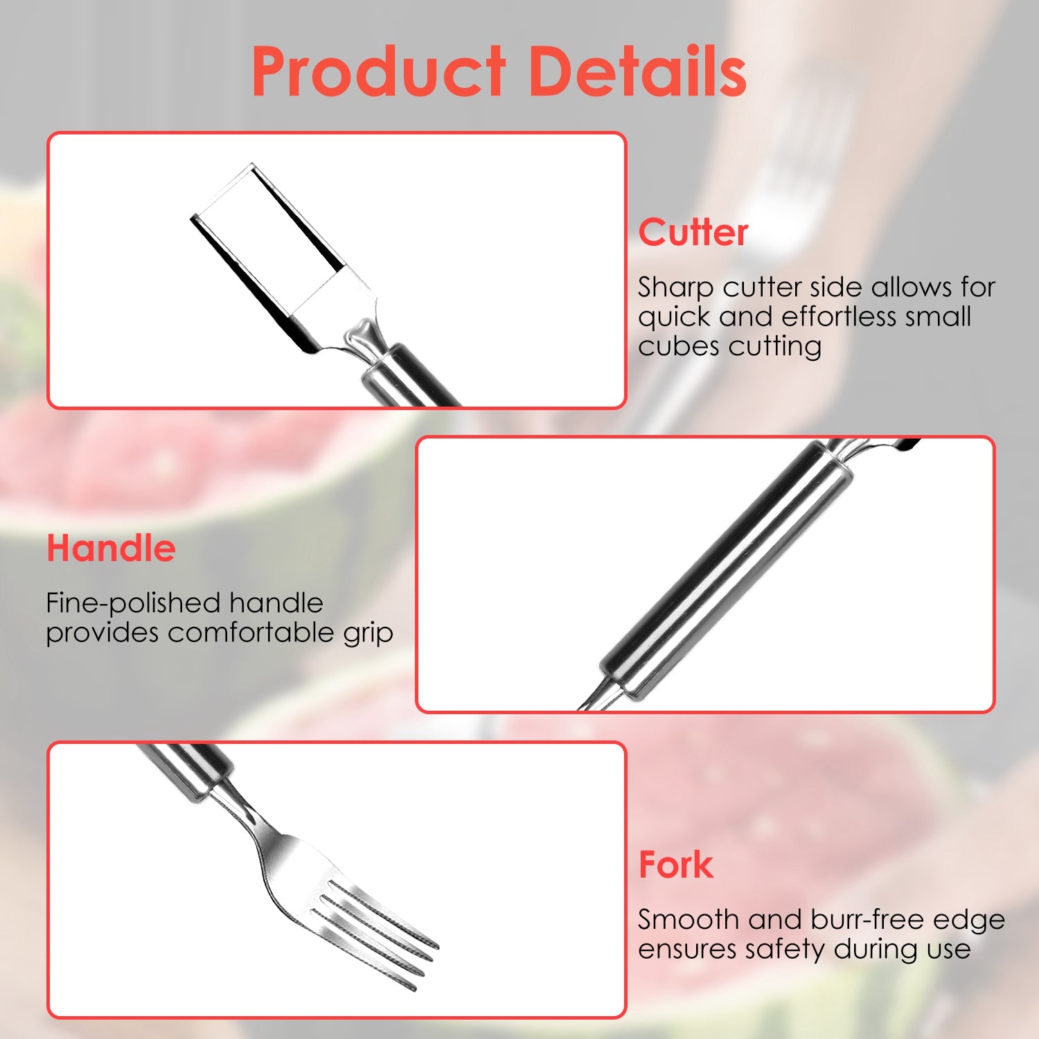5Pcs 2-in-1 Watermelon Cutter Fork Stainless Steel Fruit Slicer