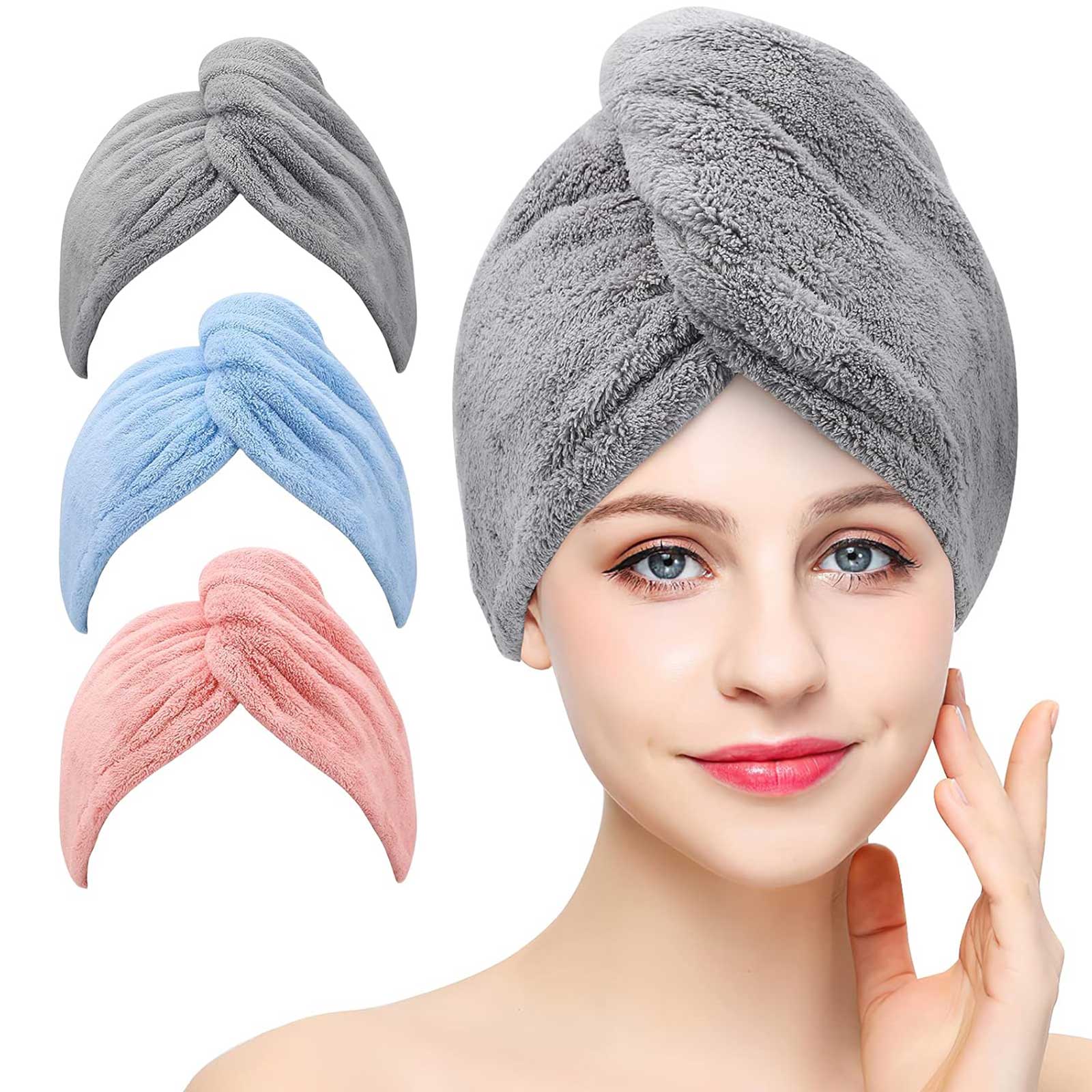 Women 3 Piece Microfiber Hair Towel Wrap Set for All Hair Types
