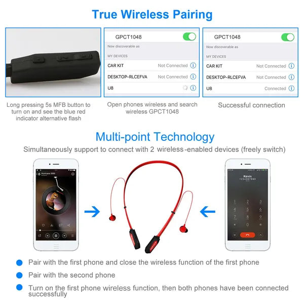 Wireless Neckband Headphones V4.2 Sport Sweatproof Stereo
