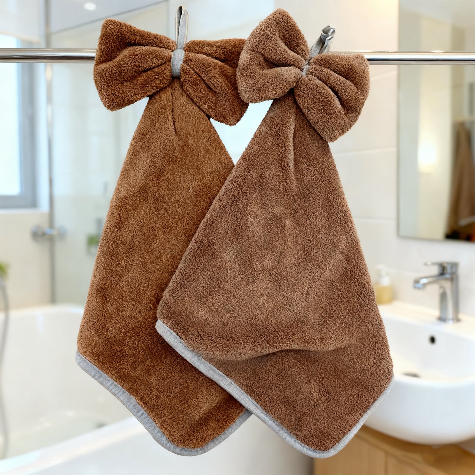 Bowtie Hand Towel Dark Coffee Soft Bathroom Hanging Towel