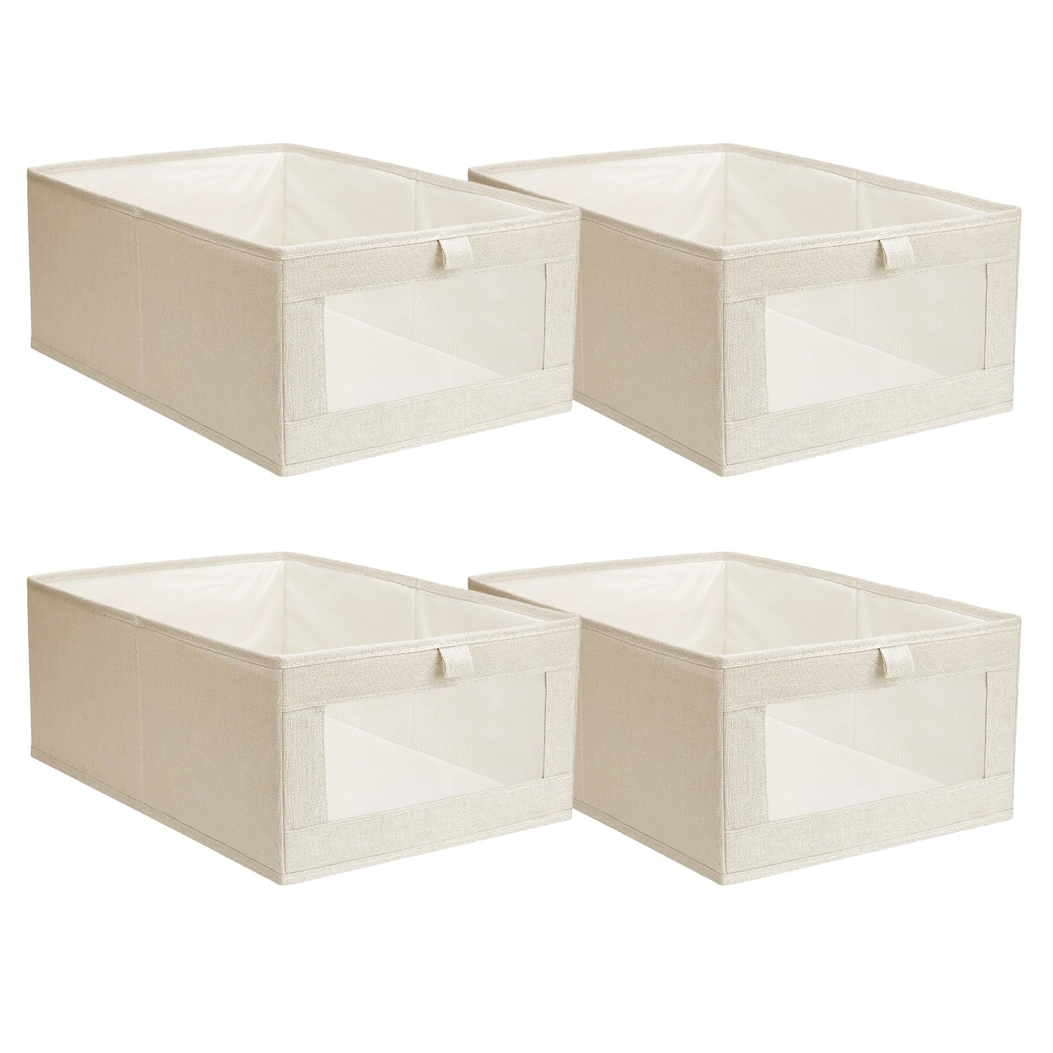 4Pcs Foldable Linen Storage Bins with Clear Window Closet Organizer
