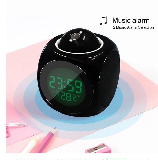 LED Projection Alarm Clock with Voice Control & Digital LCD Display